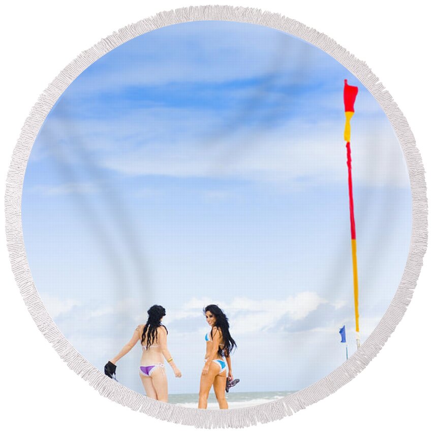 People Round Beach Towel featuring the photograph Beach Babes by Jorgo Photography