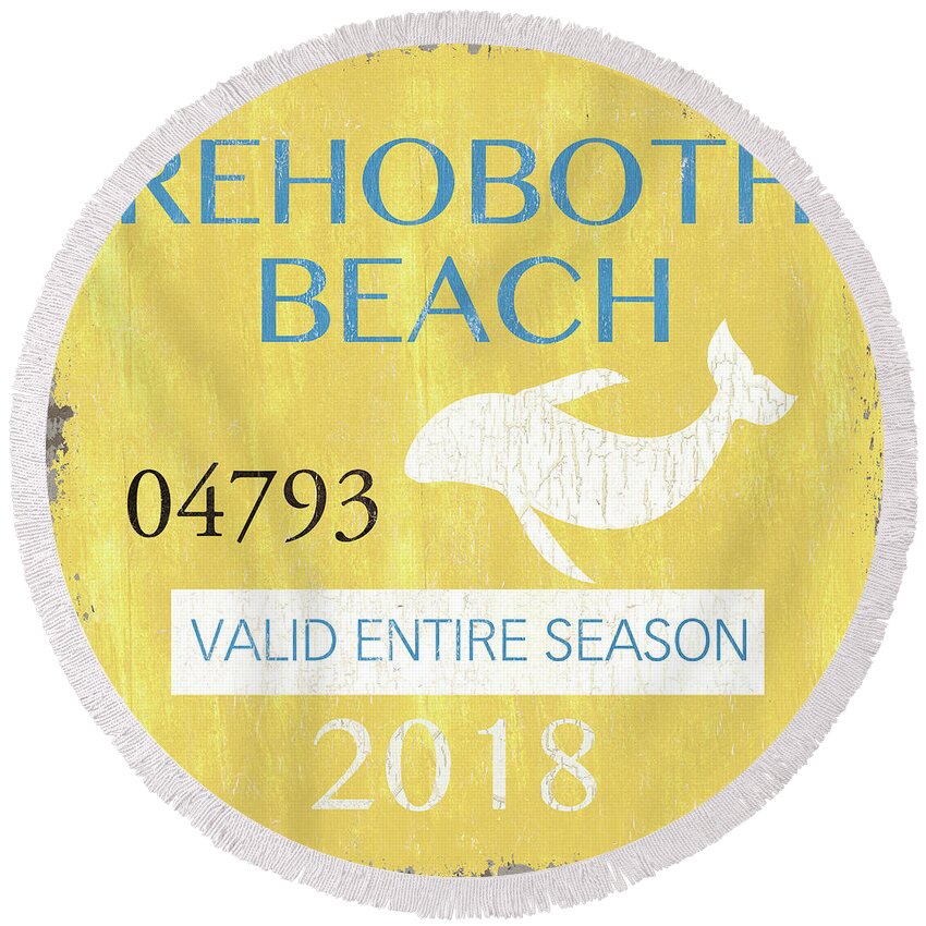 Rehoboth Round Beach Towel featuring the painting Beach Badge Rehoboth Beach by Debbie DeWitt