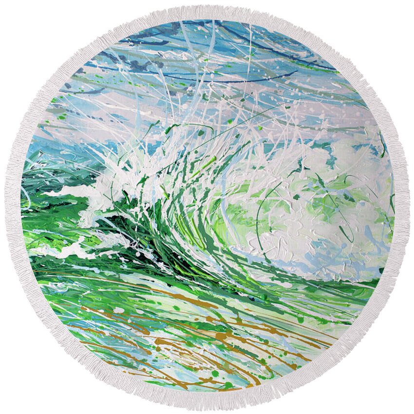 Wave Painting Round Beach Towel featuring the painting Beach Blast by William Love