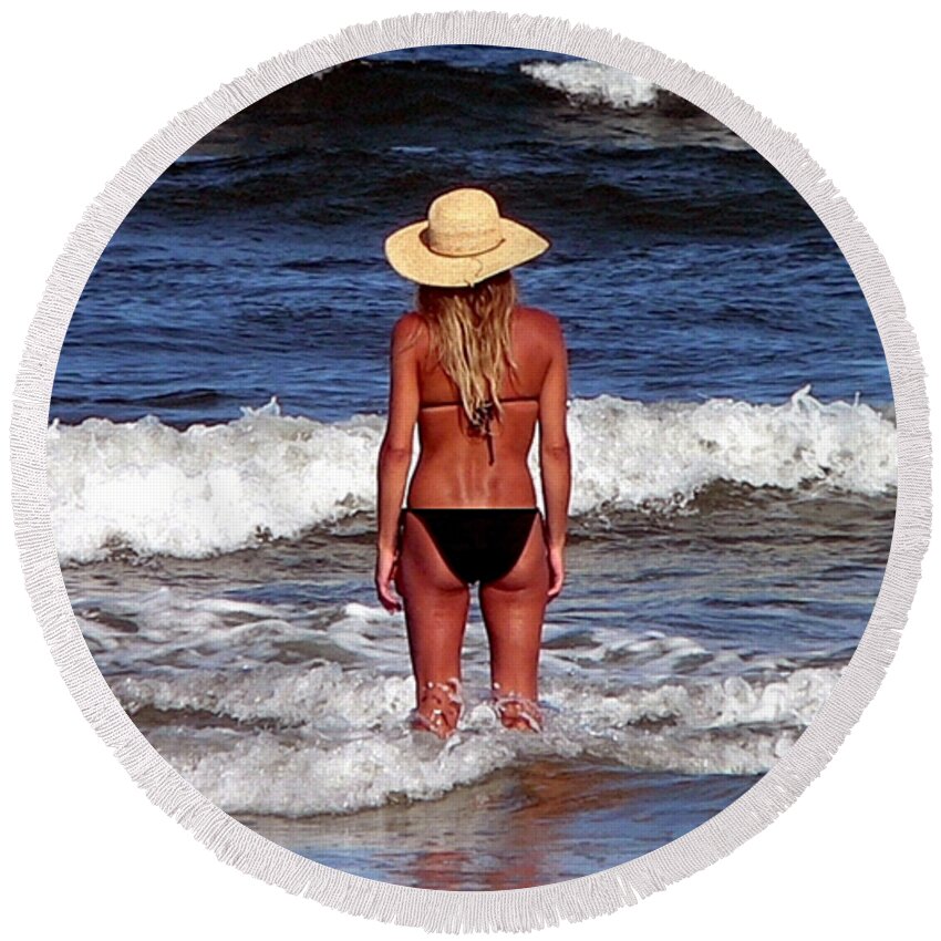 Bathing Beauty Round Beach Towel featuring the photograph Beach Blonde .png by Al Powell Photography USA