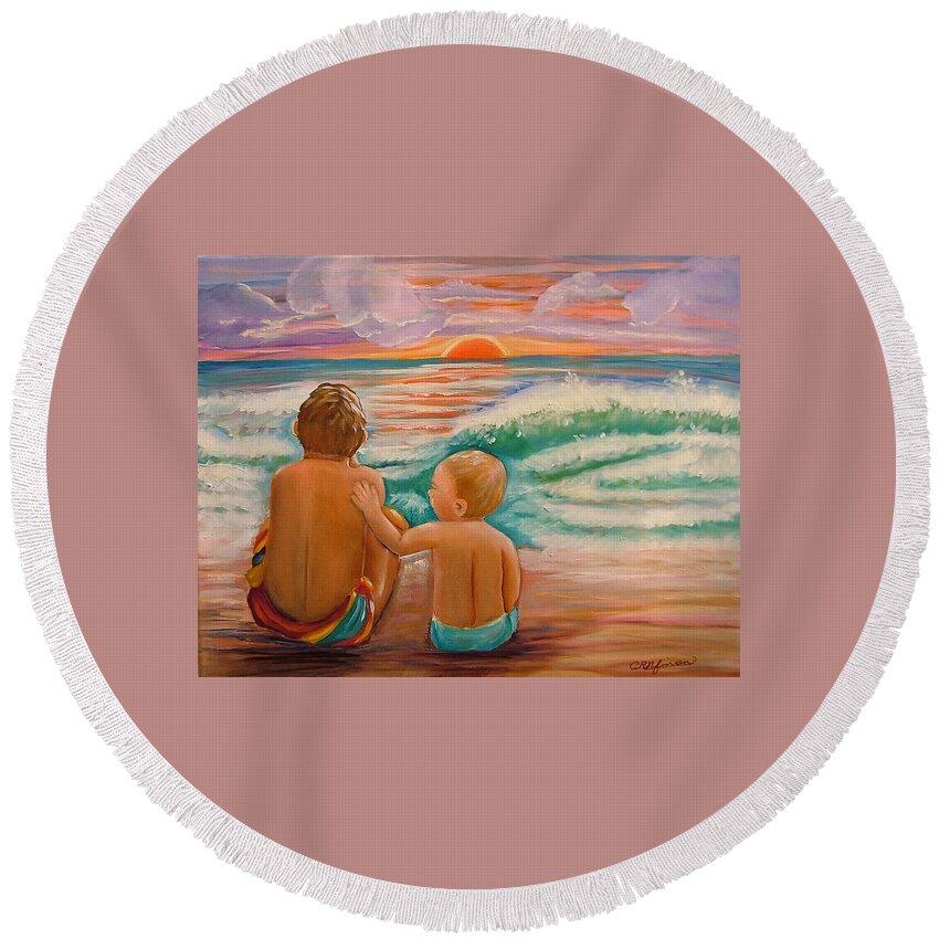 Beach Round Beach Towel featuring the painting Beach Buddies by Carol Allen Anfinsen