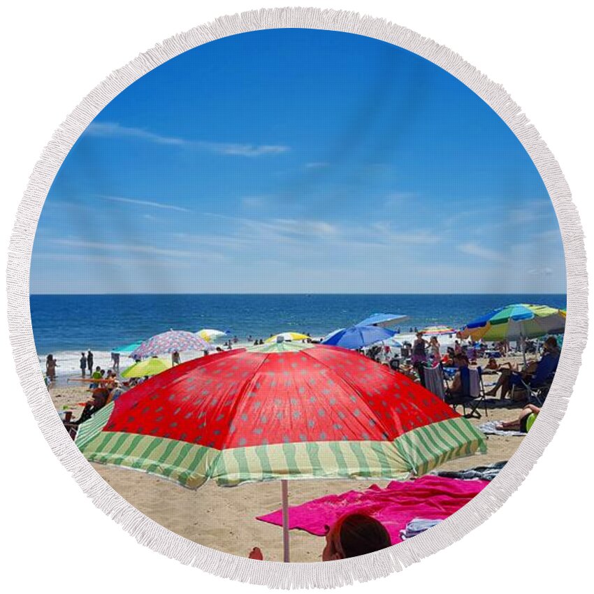 Beach Round Beach Towel featuring the photograph Beach Day by Dani McEvoy