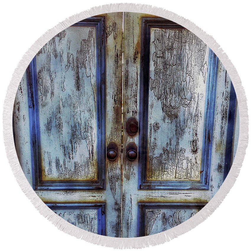 Painterly Iphoneography Round Beach Towel featuring the photograph Beach Door by Bill Owen