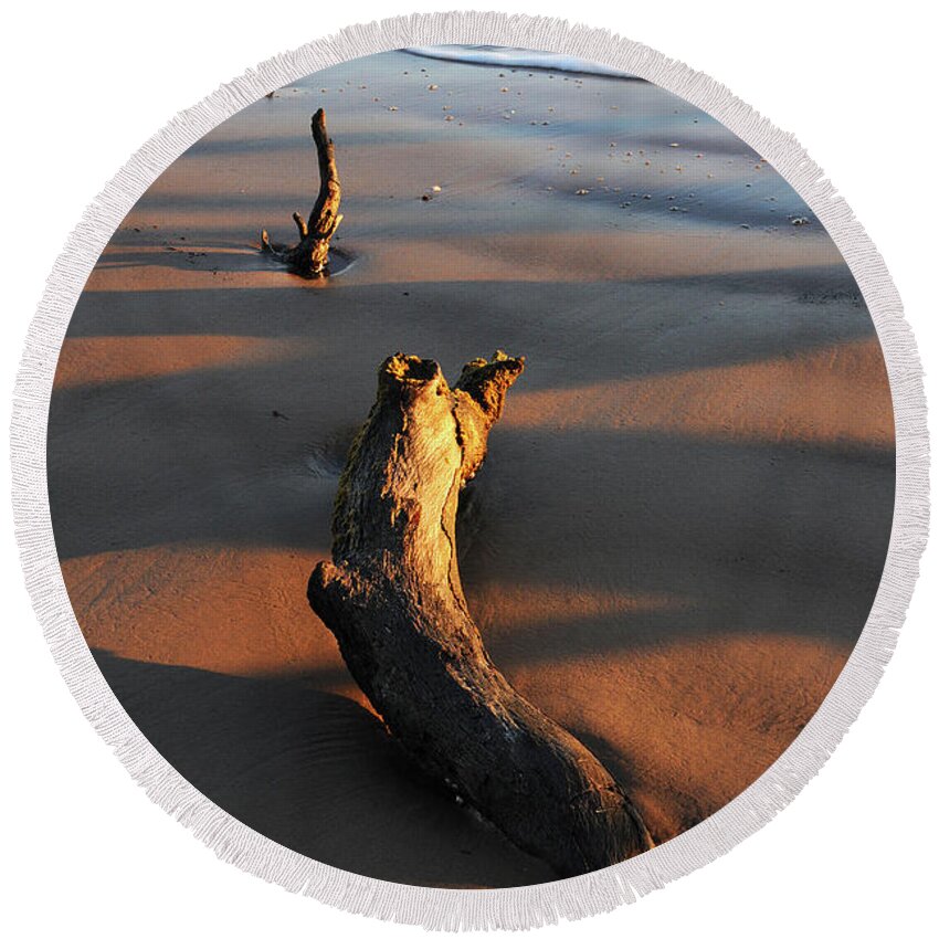 Beach Round Beach Towel featuring the photograph Beach Driftwood by Ted Keller