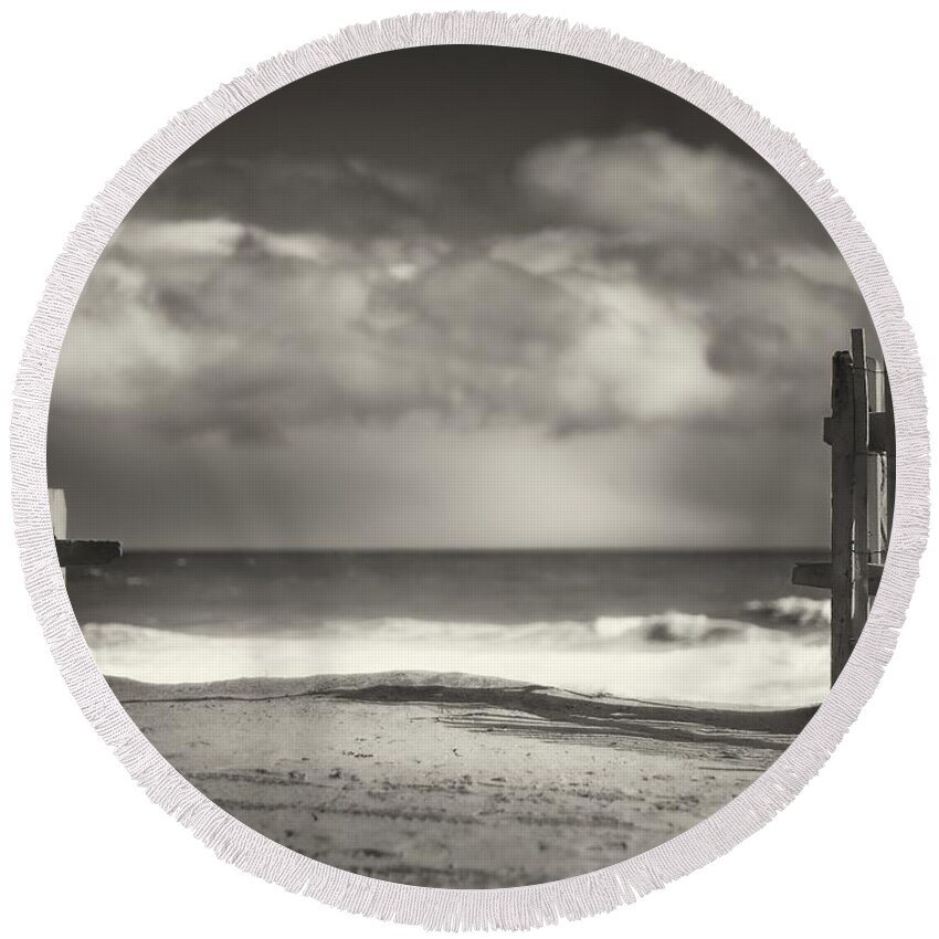 Beach Round Beach Towel featuring the photograph Beach Fence - Wellfleet Cape Cod by Darius Aniunas