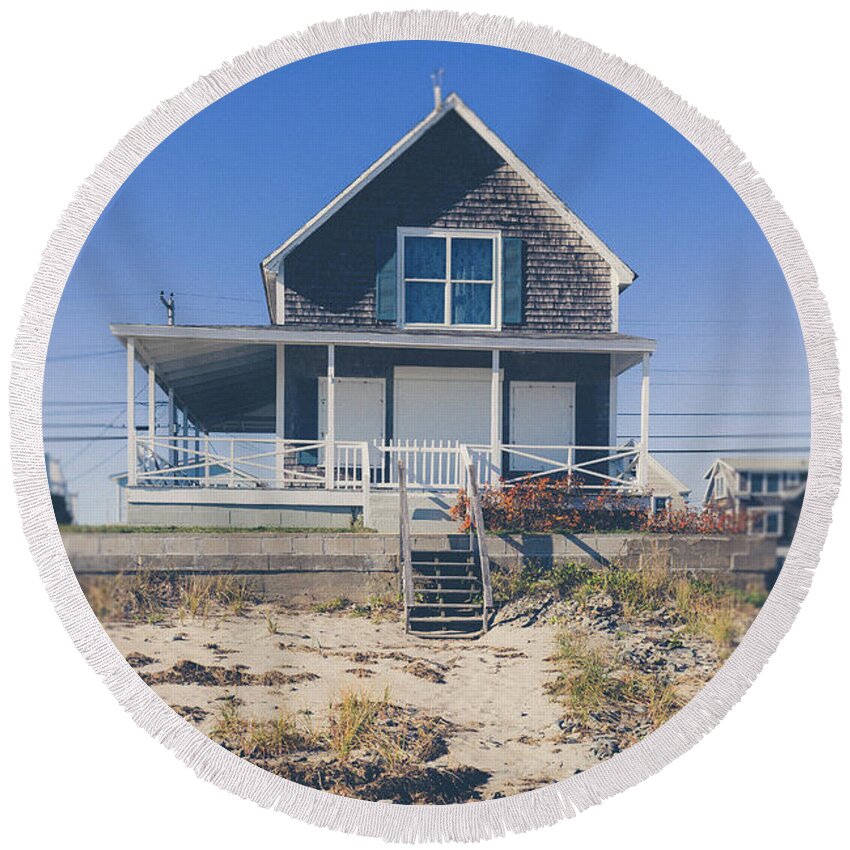 Wells Round Beach Towel featuring the photograph Beach front cottage by Edward Fielding