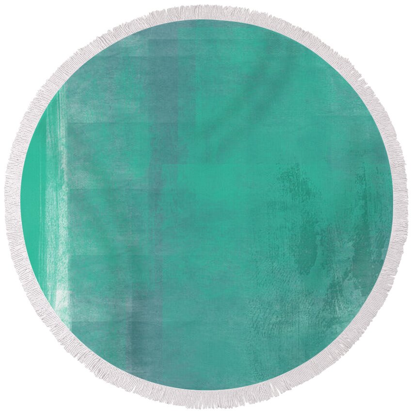 Abstract Round Beach Towel featuring the painting Beach Glass 2 by Linda Woods