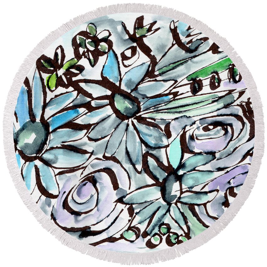 Flowers Round Beach Towel featuring the painting Beach Glass Flowers 2- Art by Linda Woods by Linda Woods