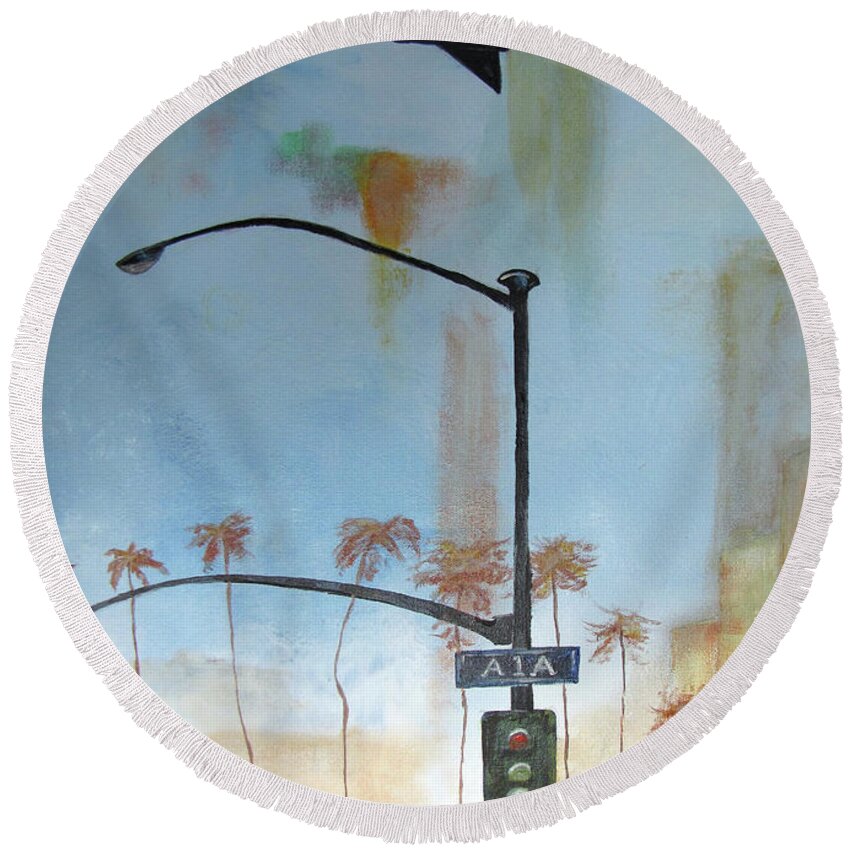 Beach Round Beach Towel featuring the painting Beach Lights by Gary Smith