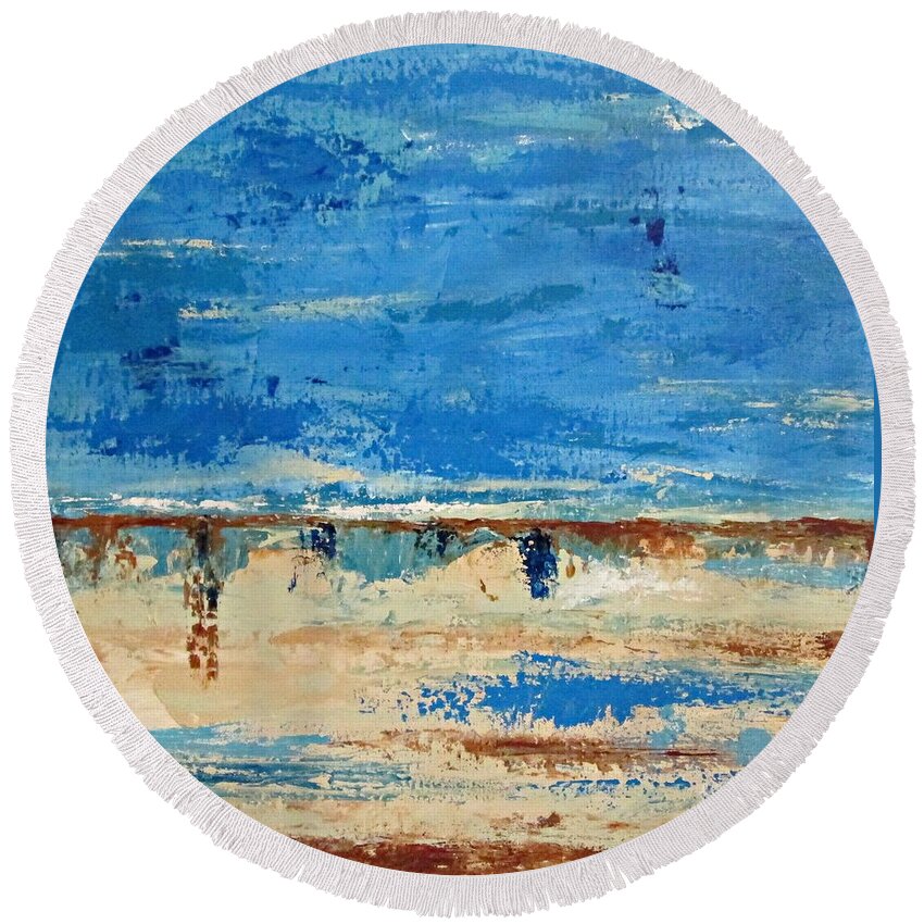 Abstract Art Round Beach Towel featuring the painting Beach by Mary Mirabal