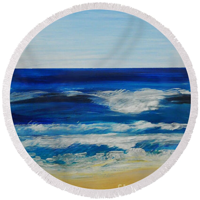 Beach Round Beach Towel featuring the painting Beach Ocean Sky by Shelley Myers