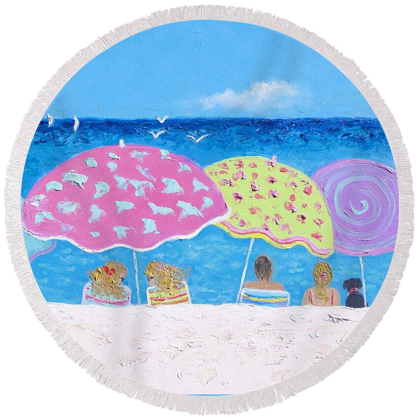 Beach Round Beach Towel featuring the painting Beach Painting - Lazy Summer Days by Jan Matson