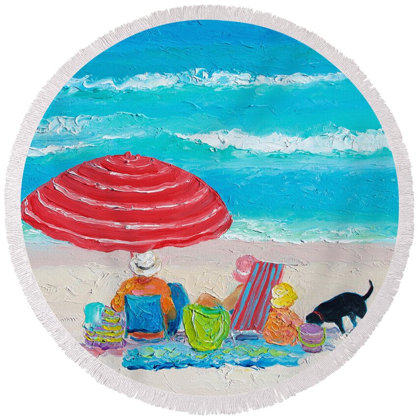 Beach Round Beach Towel featuring the painting Beach Painting - One Summer by Jan Matson