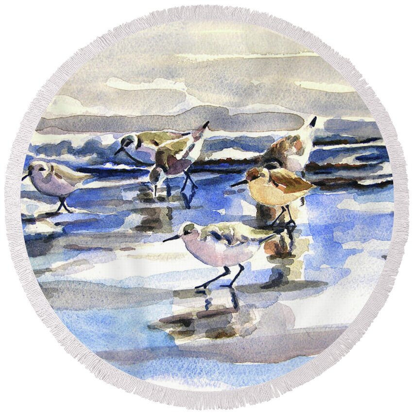 Art Round Beach Towel featuring the painting Beach Sandpipers by Julianne Felton
