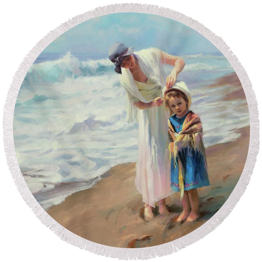Beach Round Beach Towel featuring the painting Beachside diversions by Steve Henderson