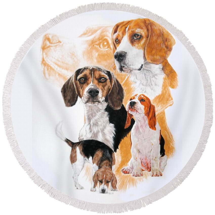 Hound Round Beach Towel featuring the mixed media Beagle Medley by Barbara Keith