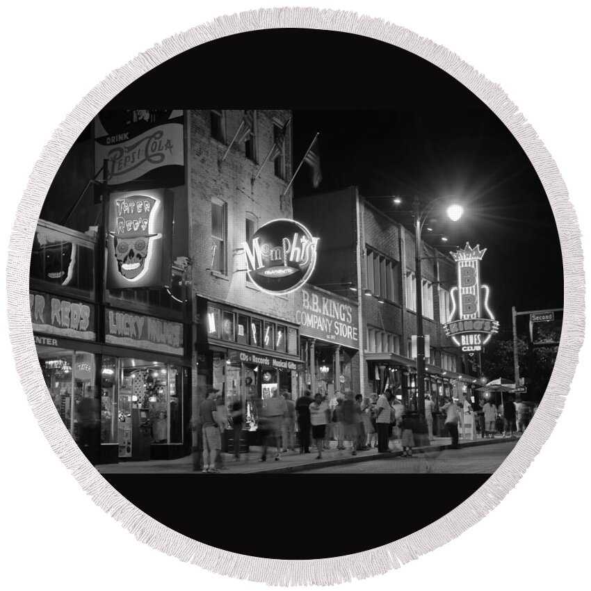 Beale Round Beach Towel featuring the photograph Beale Street in Black and White 54 by James C Richardson