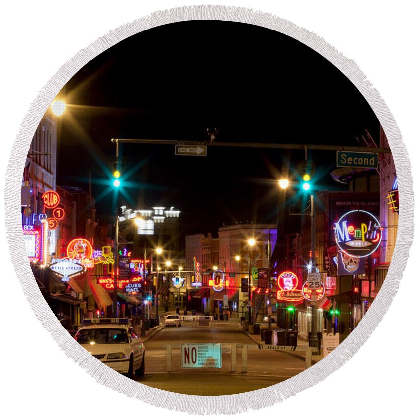 Memphis Round Beach Towel featuring the photograph Beale Street in Downtown Memphis Tennessee by Anthony Totah