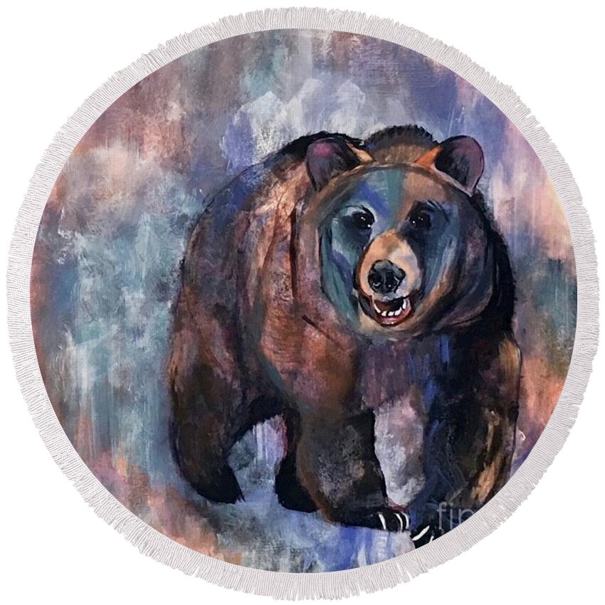 Ursidae Round Beach Towel featuring the painting Bear in Color by Susan A Becker