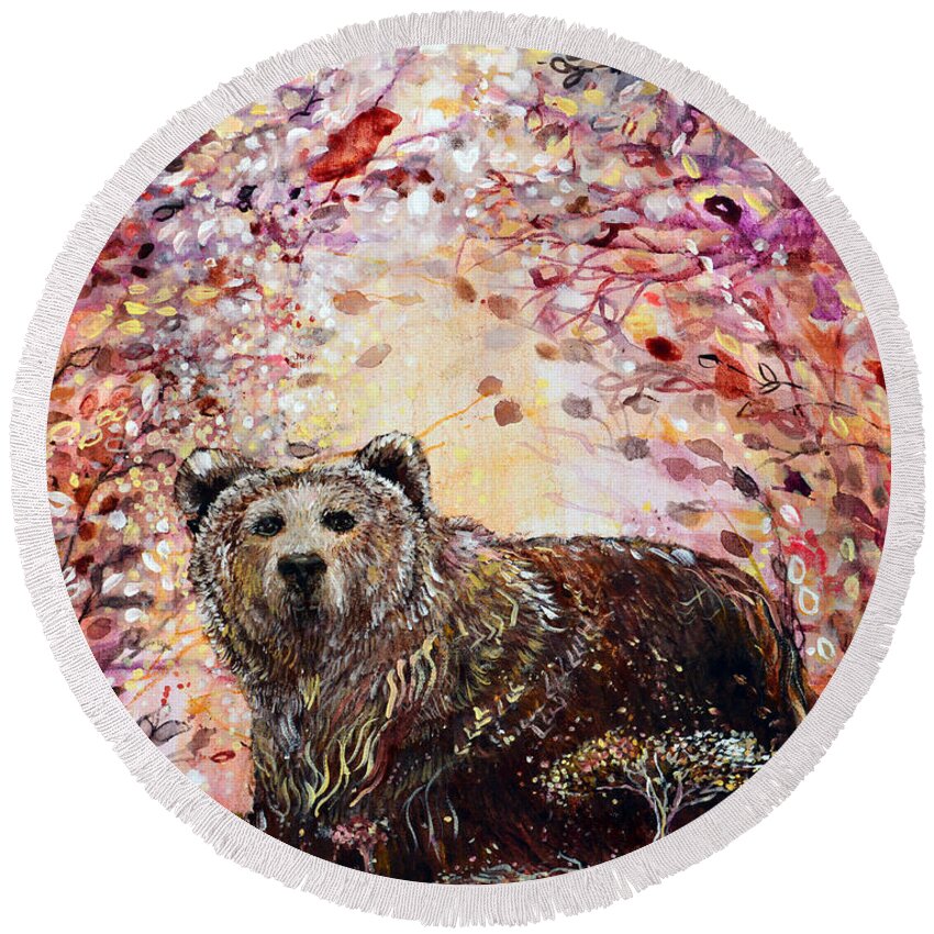 Bear Round Beach Towel featuring the painting Bear with a Heart of Gold by Ashleigh Dyan Bayer