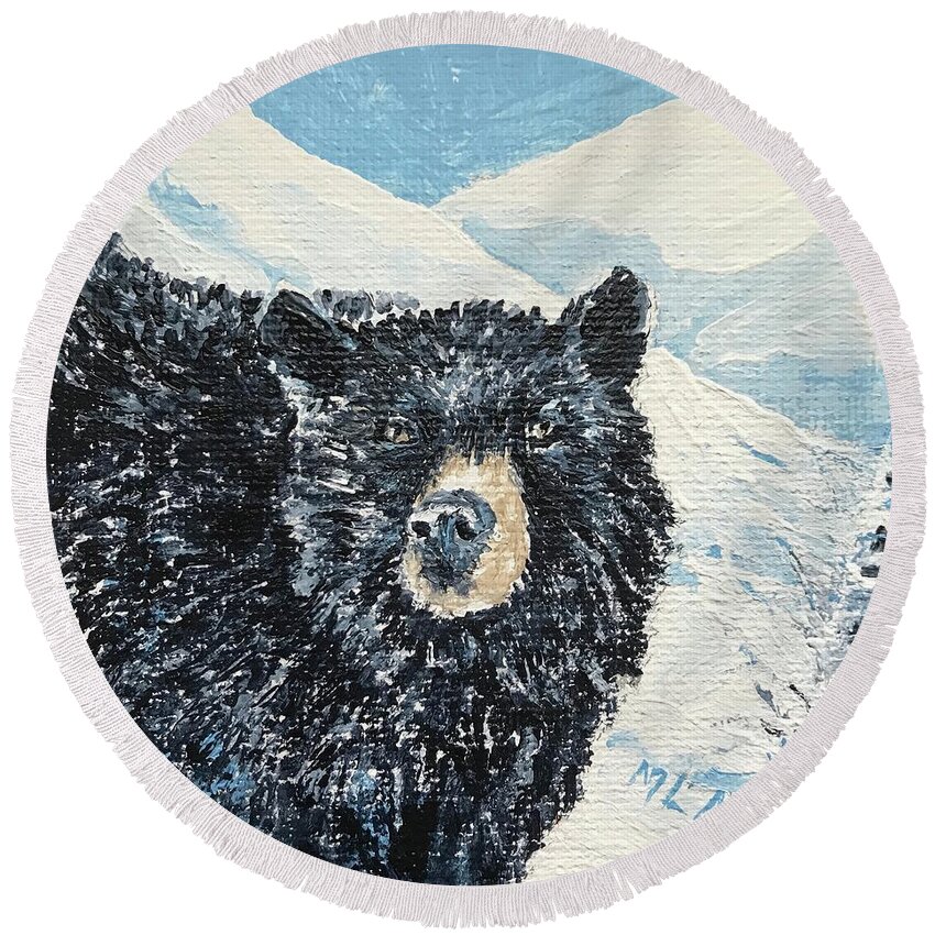 Bear Round Beach Towel featuring the painting Bear of the Tetons by ML McCormick
