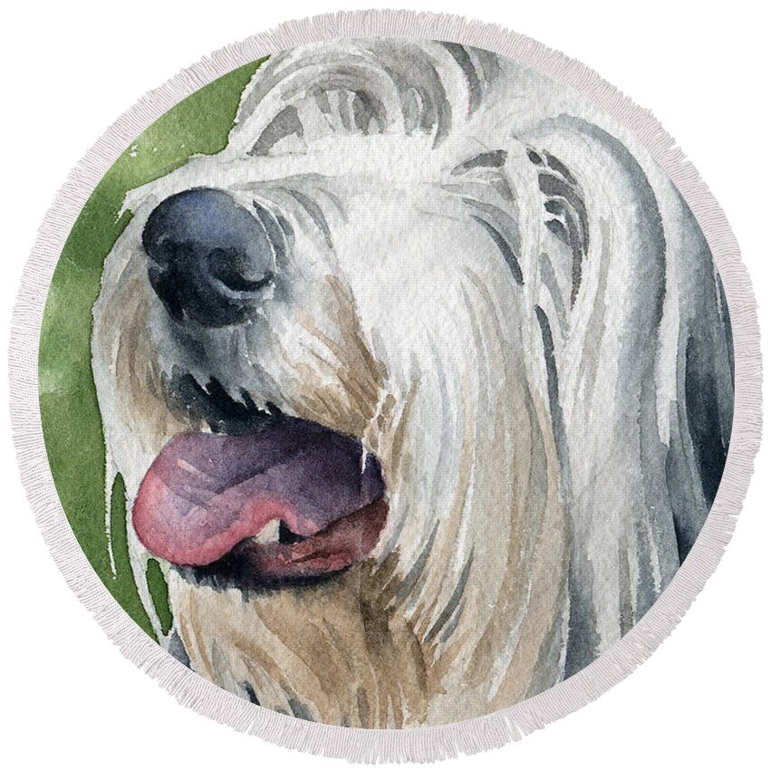 Bearded Collie Round Beach Towel featuring the painting Bearded Collie by David Rogers