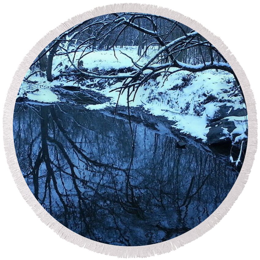 Winter Season Round Beach Towel featuring the photograph Beargrass Creek on a Winter Evening by William Slider