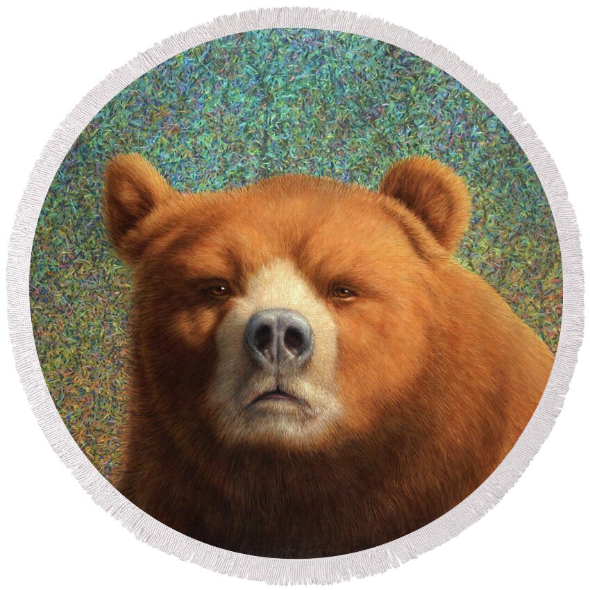 Bear Round Beach Towel featuring the painting Bearish by James W Johnson