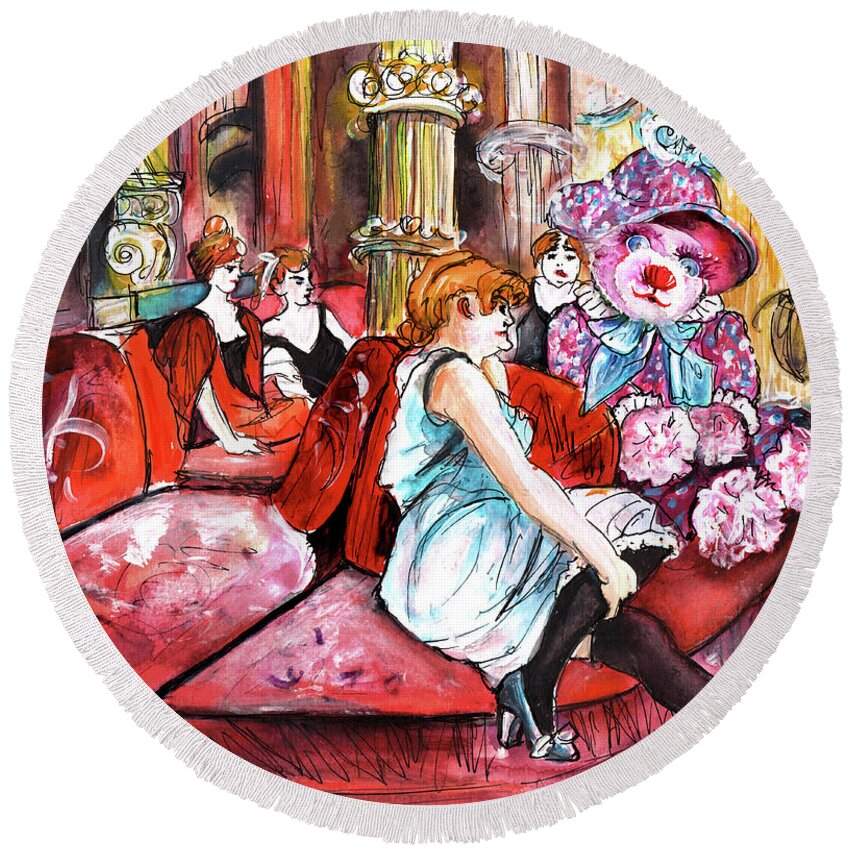 Truffle Mcfurry Round Beach Towel featuring the painting Bearnadette In The Salon Rue Des Moulins In Paris by Miki De Goodaboom