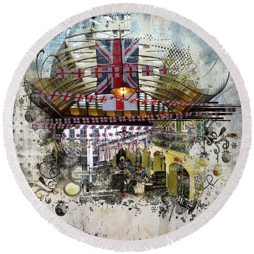 City Scenes Round Beach Towel featuring the digital art Beating Heart by Nicky Jameson