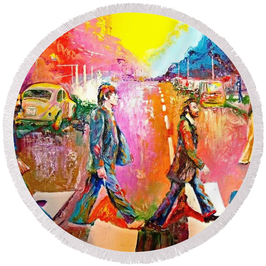 Impressionistice Version Round Beach Towel featuring the painting Beatles Abbey Road by Leland Castro