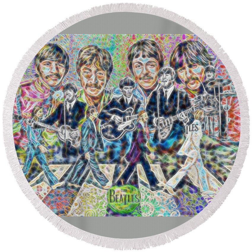 Beatles Round Beach Towel featuring the painting Beatles Tapestry by David Luebbert