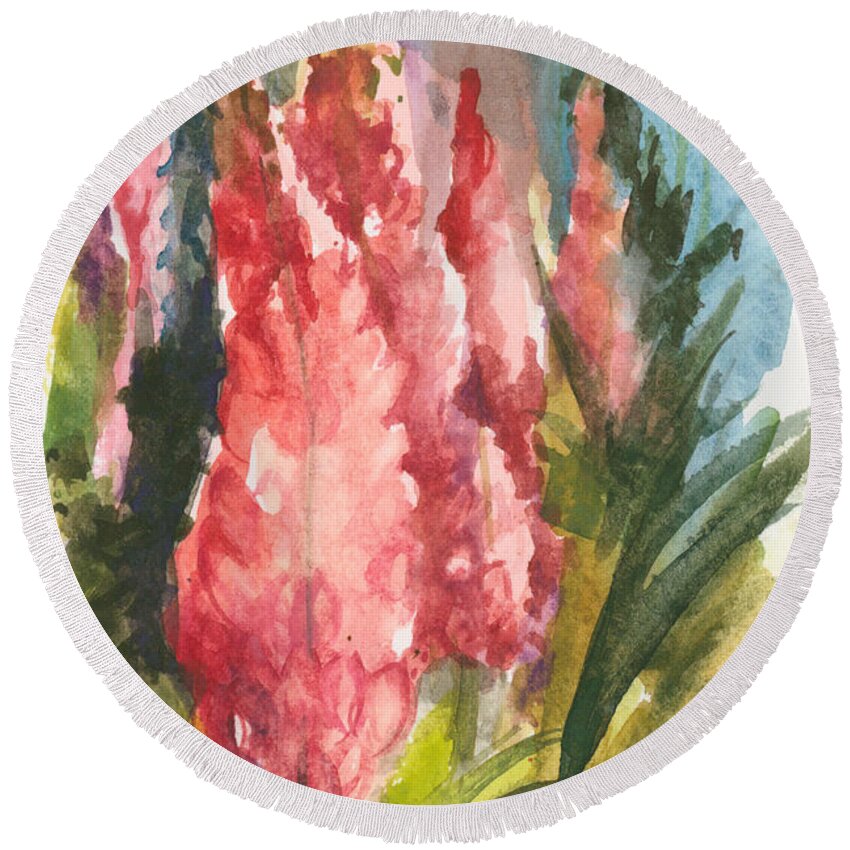 Flowers Round Beach Towel featuring the painting Beauties - Note Card by Elisabeta Hermann