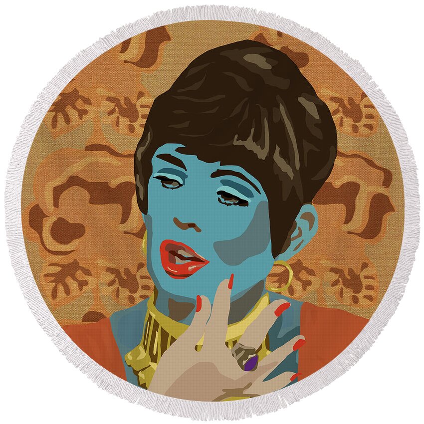 Beverly Round Beach Towel featuring the digital art Beautiful Lips - Abigail's Party - Alison Steadman by BFA Prints