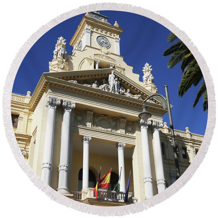 Beautiful Malaga City Hall Round Beach Towel featuring the photograph Beautiful Malaga City Hall by Brenda Kean