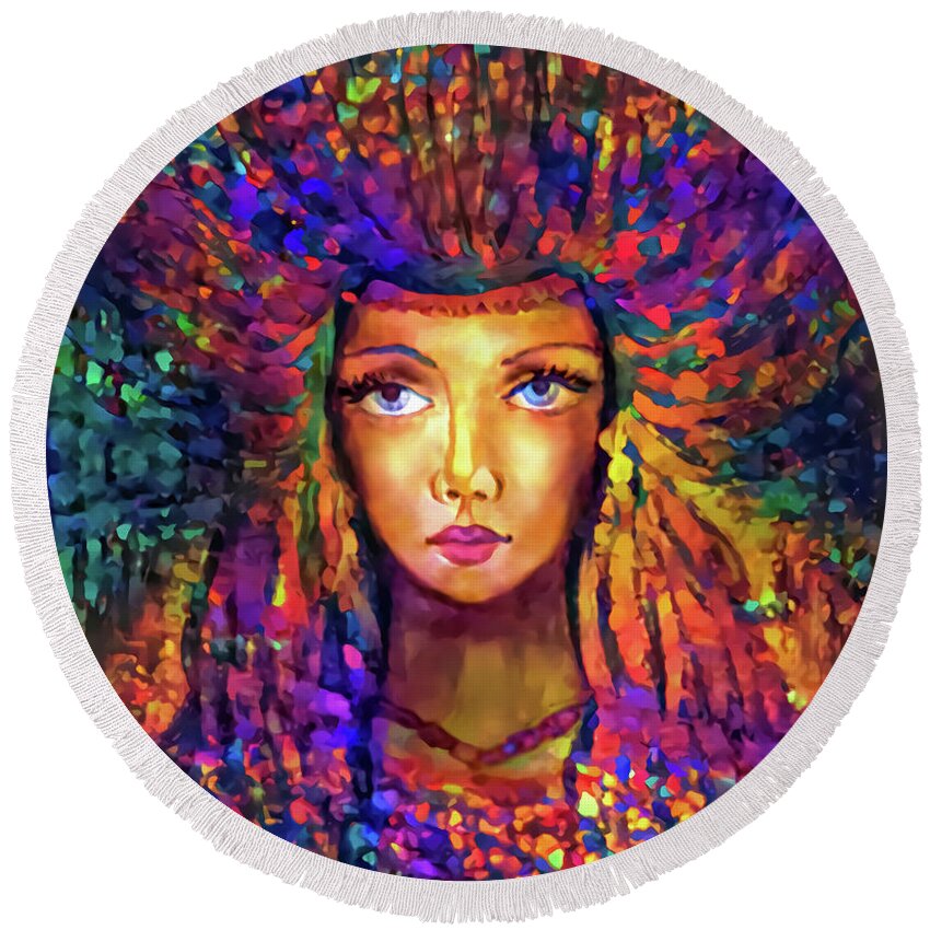 Beautiful Nymph Round Beach Towel featuring the painting Beautiful Nymph 3 by Lilia S