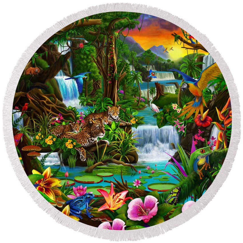 Jungle Round Beach Towel featuring the digital art Beautiful Rainforest by MGL Meiklejohn Graphics Licensing