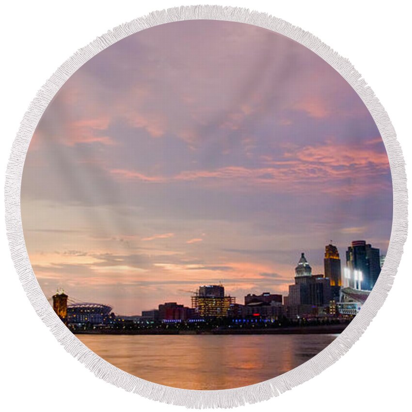 Ohio River Sunset Round Beach Towel featuring the photograph Beautiful OHIO River Sunset by Randall Branham