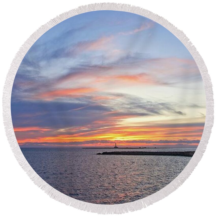 Landscape Round Beach Towel featuring the photograph Beautiful Sky Gallipoli Wide by Allan Van Gasbeck