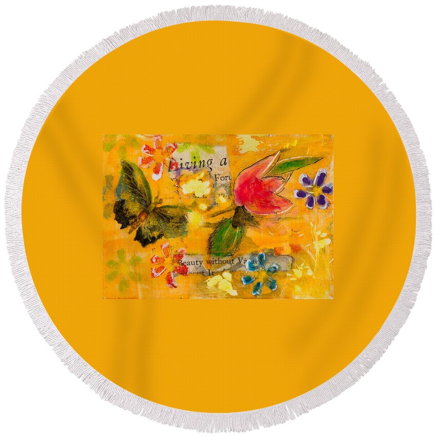 Butterfly Round Beach Towel featuring the mixed media Beauty Without Vanity by Dawn Boswell Burke