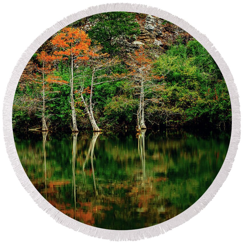 Landscape Round Beach Towel featuring the photograph Beaver's Bend Color Explosion by Tamyra Ayles