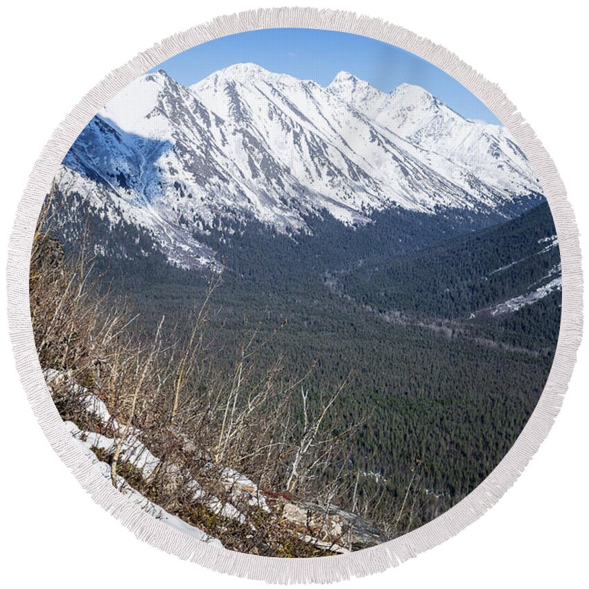 Alaska Round Beach Towel featuring the photograph Beckoning Valley by Tim Newton