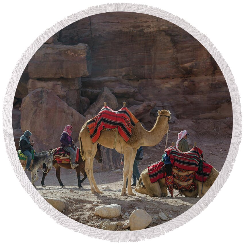 Bedouin Round Beach Towel featuring the photograph Bedouin Tribesmen, Petra Jordan by Perry Rodriguez