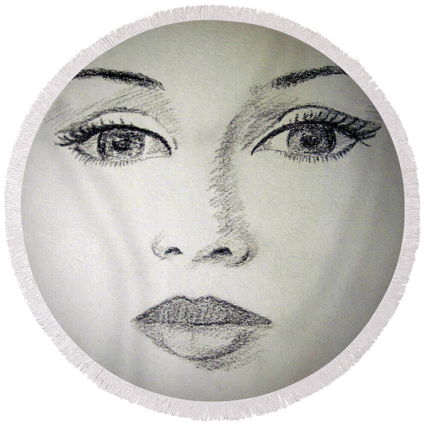 Pencil Drawing Round Beach Towel featuring the drawing Bedroom Eyes by Brian Wallace