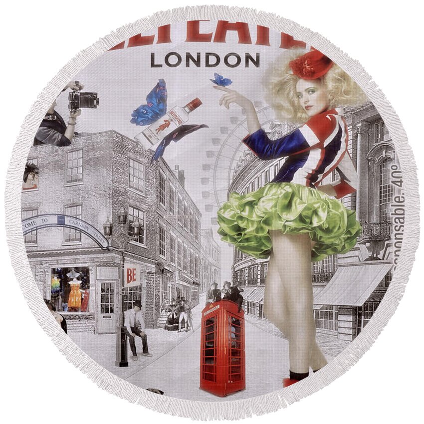 Billboard Round Beach Towel featuring the photograph Beefeater Gin by Mary Machare
