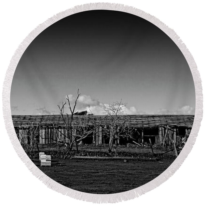 Old Barn. Windmill. Behive Round Beach Towel featuring the photograph Beehive Farm by Bruce Bottomley