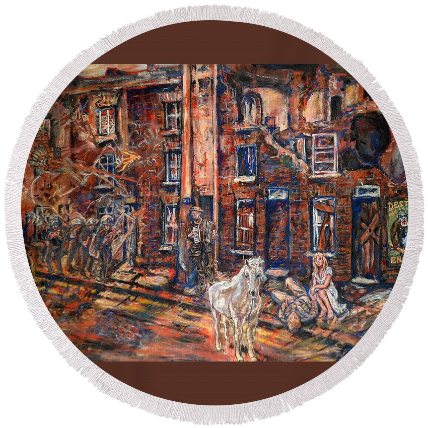 Delapidated Street Round Beach Towel featuring the painting Before Gentrification by Rosanne Gartner