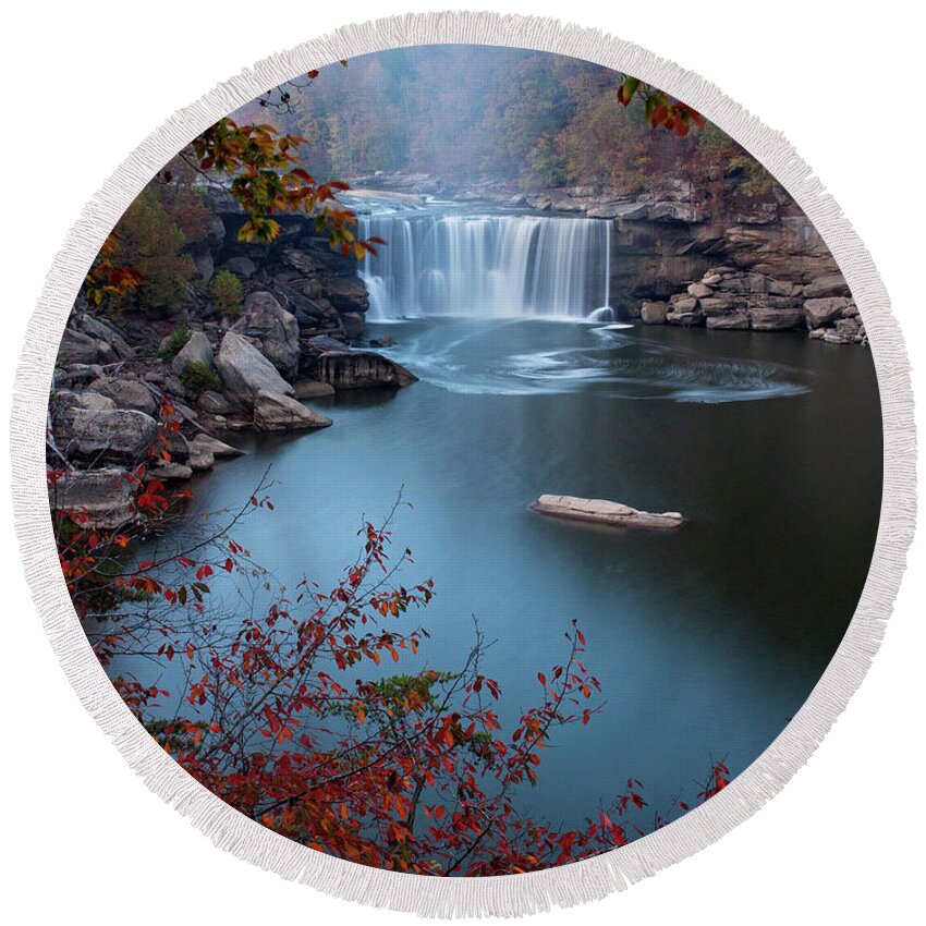 Waterfall Round Beach Towel featuring the photograph Jewel of the Cumberland by Rebecca Higgins