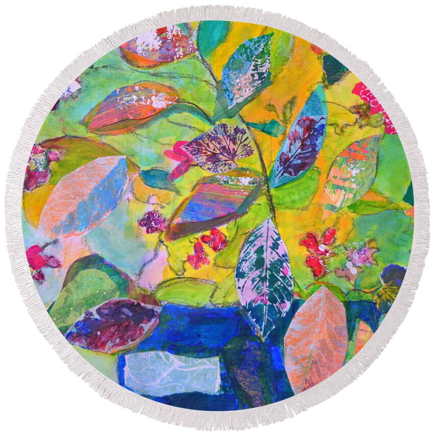 Begonias Round Beach Towel featuring the mixed media Begonias by Julia Malakoff
