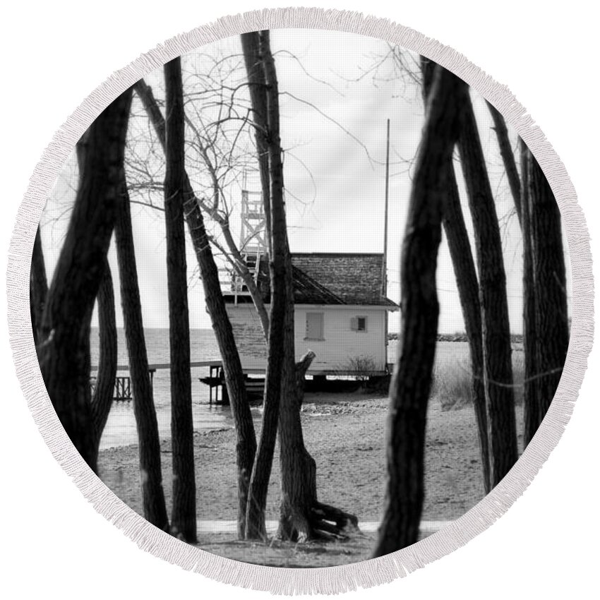 Behind Round Beach Towel featuring the photograph Behind the Trees by Valentino Visentini